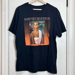 Whitney Houston Portrait Print Black Graphic T-Shirt Size Medium